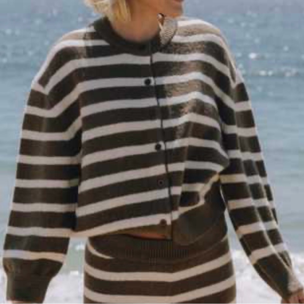 ISO Daily Drills brown and Cream Striped Button-Up Cardigan